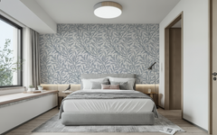 Gray Stemmed Leaves Light Gray BG Seamless