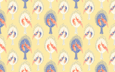 2 Birds Pattern Yellow BG Seamless