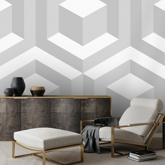 3D Cubic Pattern Light Gray BG Seamless