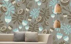 Baby Blue and Dark Gray Flower Pattern Medium Gray BG Seamless