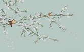 Bird Couple in a White Flower Tree