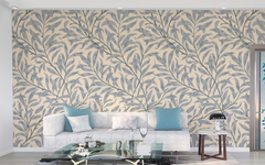 Continuous Gray Leaves Pattern Cream BG Seamless