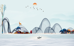 Golden Deer On Line Waves on Throw Pillow