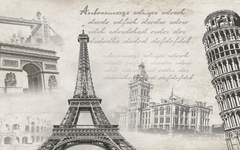 European Landmarks Vintage Background on Throw Pillow