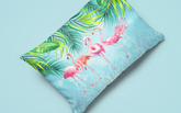 Flamingos On Flowing Tropical Leaves on Throw Pillow