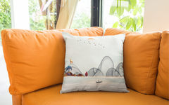 Golden Deer On Line Waves on Throw Pillow