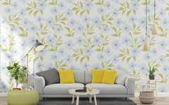 Green and Blue Leaves Pattern White BG Seamless