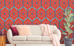 Hexagon and Oblong Patterns Red BG Seamless