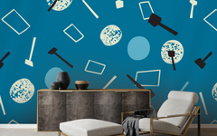 Ladles and Abstract Shapes Pattern Blue BG Seamless