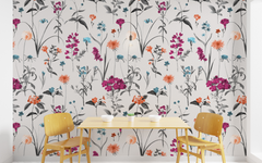 Magenta and Orange Flowers Light Gray BG Seamless