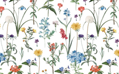 Multi-colored Stemmed Flowers White BG Seamless