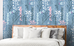 Multicolored Vine Plants Blue BG Seamless