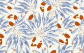 Orange Flower Gray Leaves Cream BG Seamless
