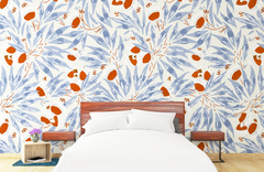 Orange Flower Gray Leaves Cream BG Seamless