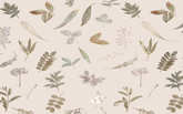 Plants and Leaves Pattern Cream BG Seamless