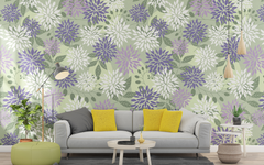 Purple and White Leaves Mint Green BG Seamless