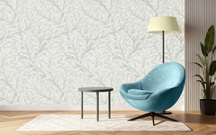 White Leaves Pattern Gray BG Seamless