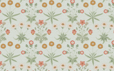 Red and Orange Flowers Light Green BG Seamless