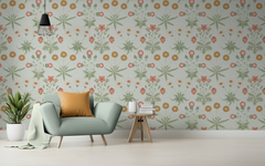Red and Orange Flowers Light Green BG Seamless