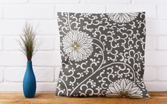 White Big Flowers Gray BG Seamless on Throw Pillow