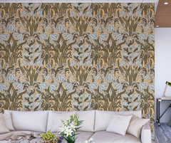 White Leaves Mustard BG Seamless