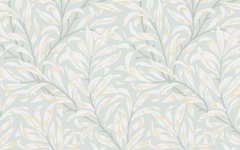 White Leaves Pattern Gray BG Seamless