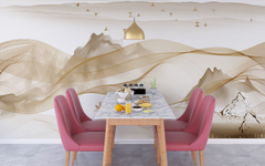 Man Sailing a Boat Through Gold Waves