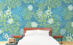 Assorted Leaves Pattern Teal BG Seamless