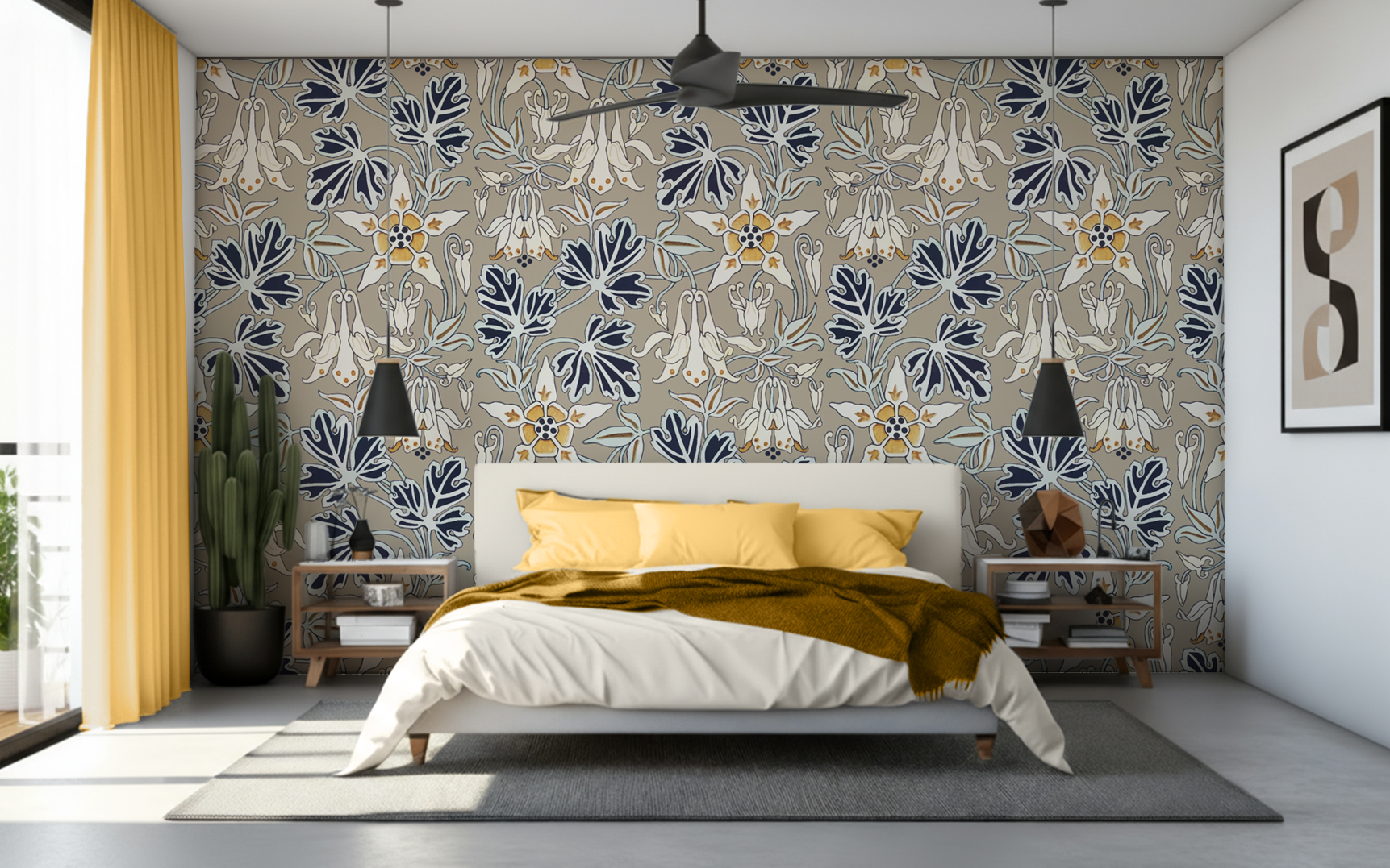 Cream Flowers Pattern Light Gray BG Seamless