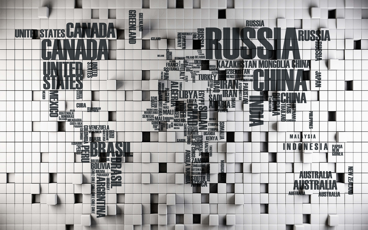 World Map 3D Black and White