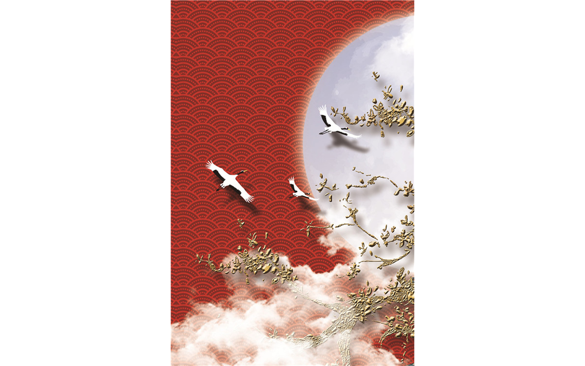 Red Orient with Cranes