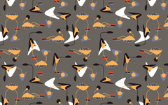 Abstract Jelly Fish Pattern Gray BG Seamless