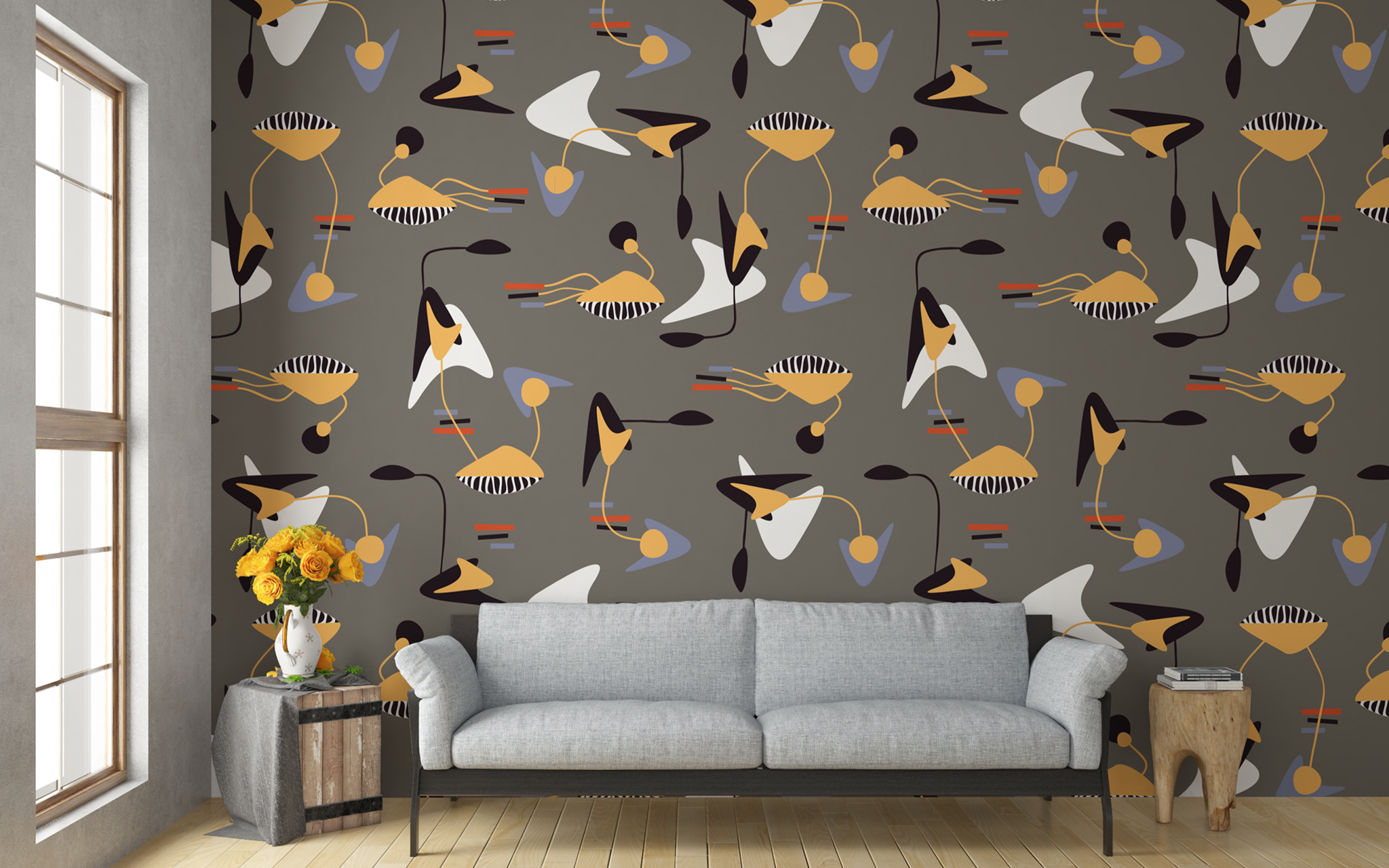 Abstract Jelly Fish Pattern Gray BG Seamless