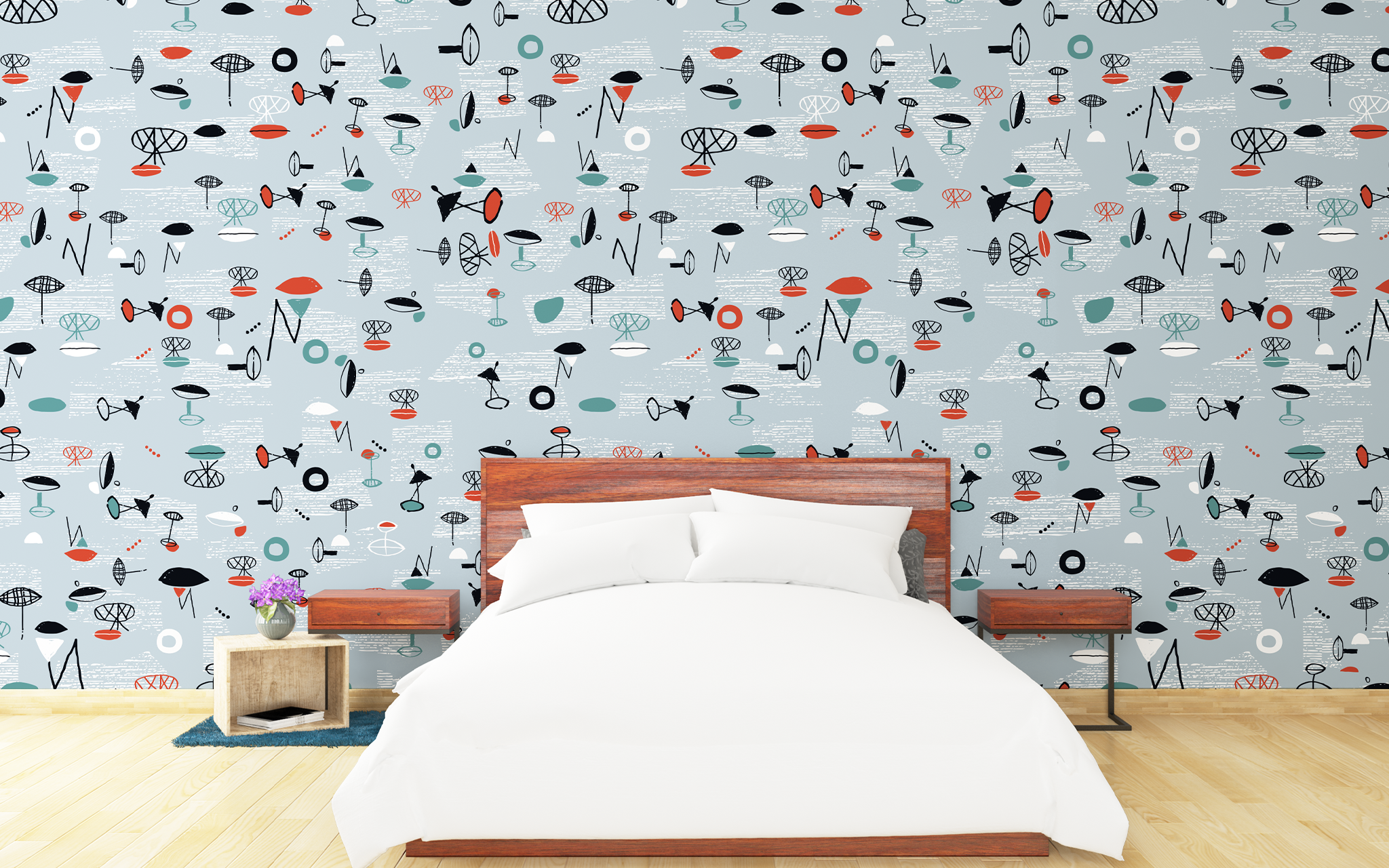 Assorted Hand Drawn Shapes Pattern Light Gray BG Seamless