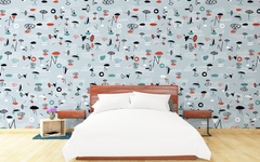 Assorted Hand Drawn Shapes Pattern Light Gray BG Seamless