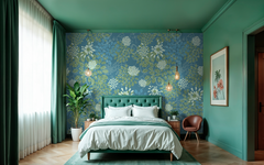 Assorted Leaves Pattern Teal BG Seamless