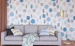 Assorted Trees Bluish Hue White BG Seamless