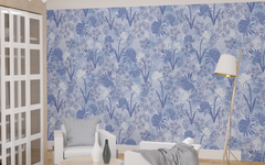 Blue Flowers and Leaves Seamless