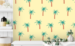 Coconut Tree Pattern Pastel Yellow BG Seamless