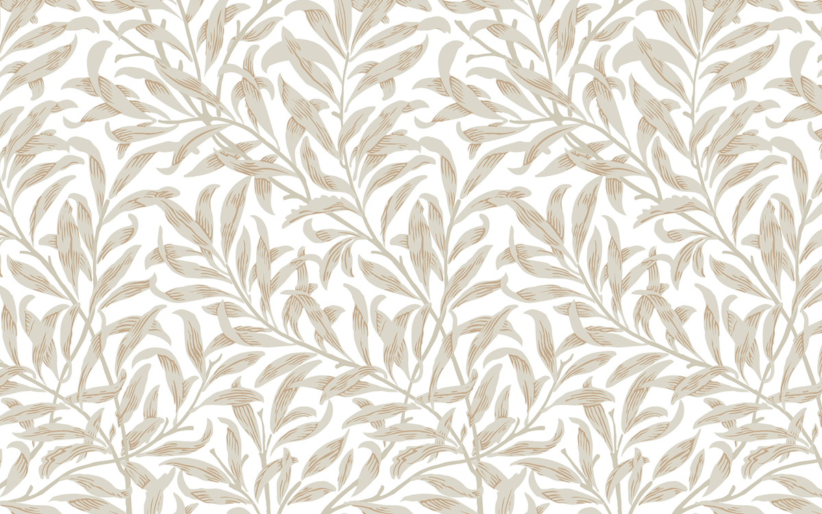 Continuous Gray Leaves White BG Seamless