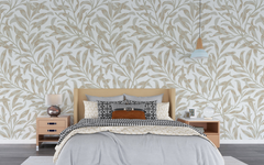 Continuous Gray Leaves White BG Seamless