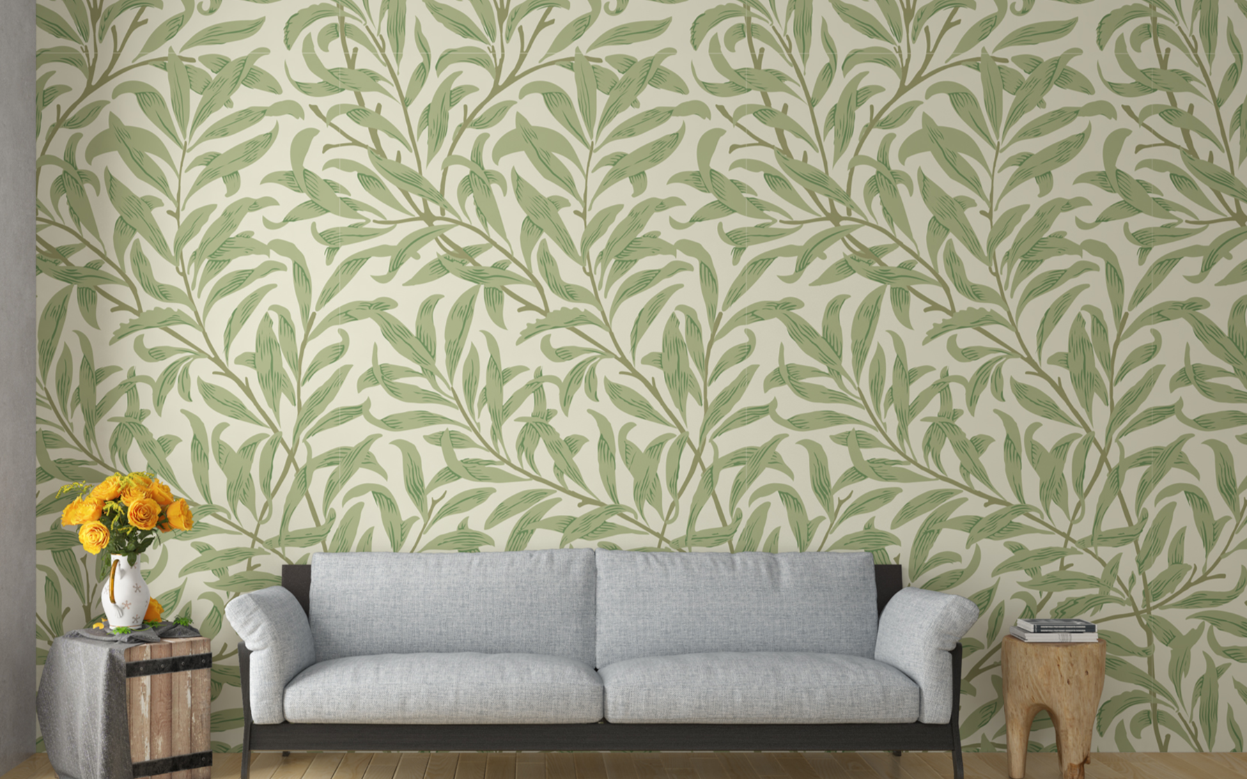 Continuous Long Stemmed Plants Green BG Seamless