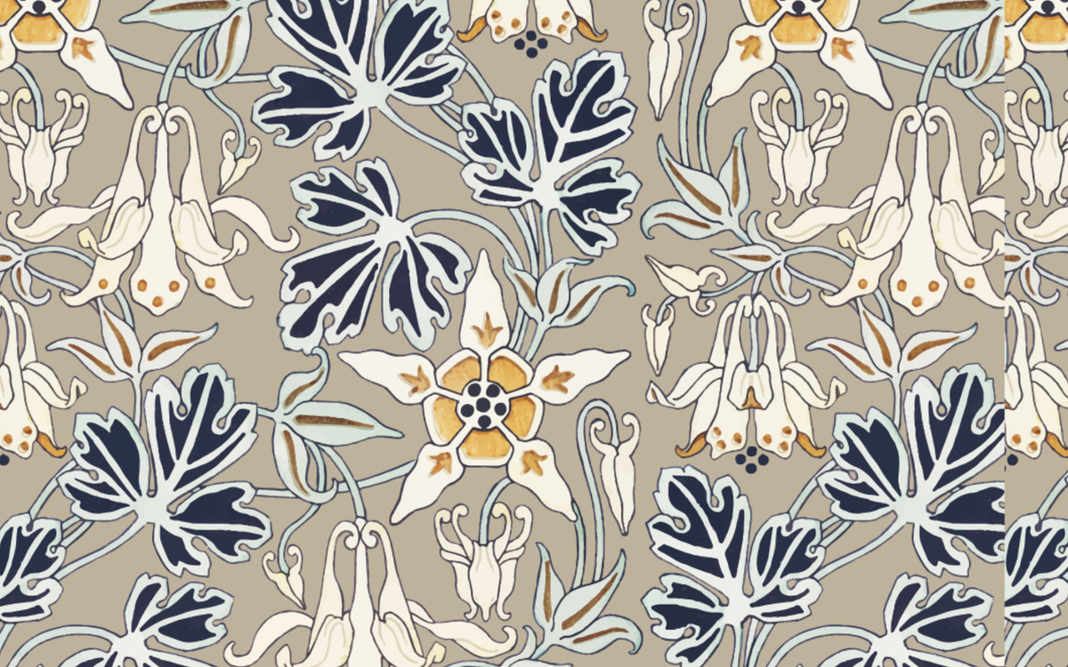 Cream Flowers Pattern Light Gray BG Seamless