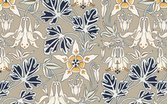 Cream Flowers Pattern Light Gray BG Seamless