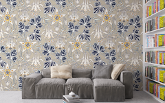 Cream Flowers Pattern Light Gray BG Seamless
