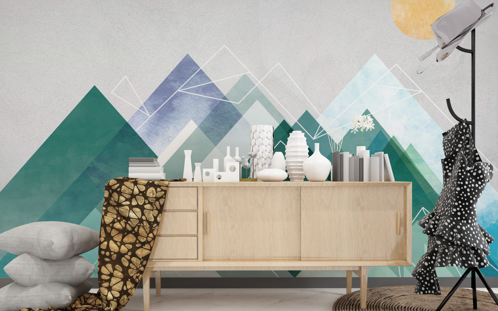 Geometric Sun and Mountain