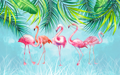 Flamingos On Flowing Tropical Leaves on Throw Pillow