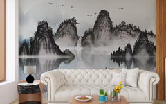 Muted Chinese Ink Mountain Painting