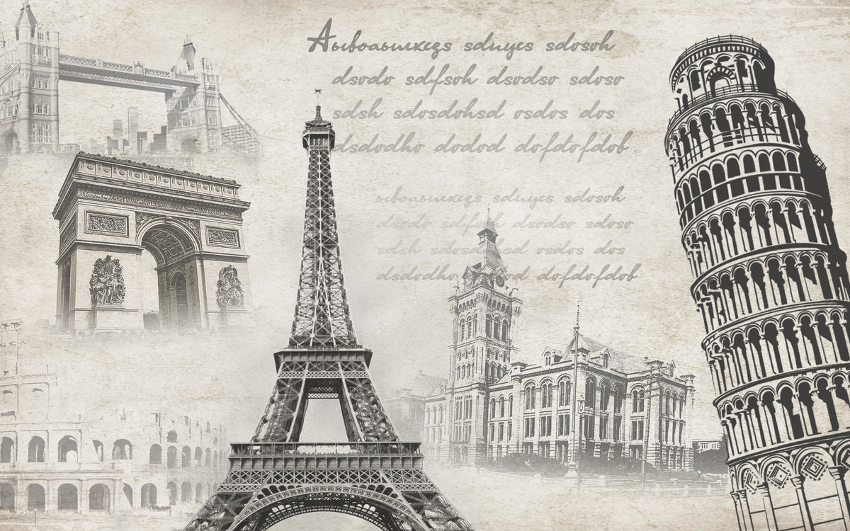 European Landmarks Vintage Background