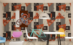 Geo Triangle with Bicycle Orange BG Seamless